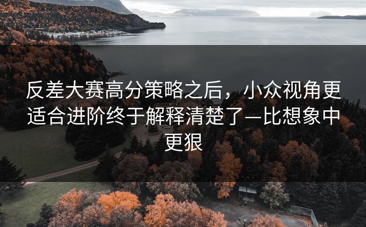 反差大赛高分策略之后，小众视角更适合进阶终于解释清楚了—比想象中更狠