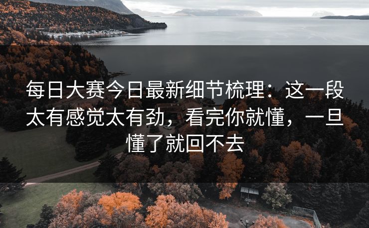 每日大赛今日最新细节梳理：这一段太有感觉太有劲，看完你就懂，一旦懂了就回不去